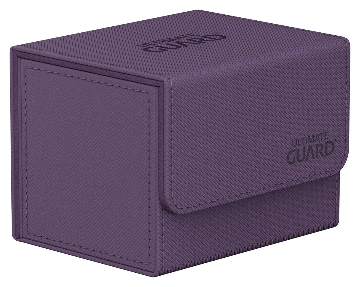 Ultimate Guard Sidewinder 100+ Xenoskin storage box with sleek black exterior and secure closure for trading cards.