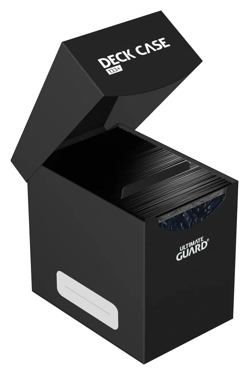 Ultimate Guard Deck Case 133+ by THE MIGHTY HOBBY SHOP showing a sleek black card storage box for trading cards.