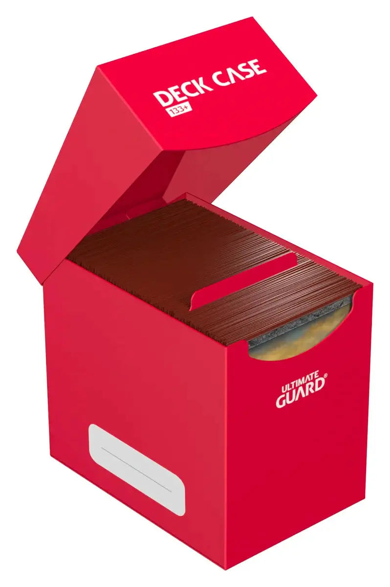 Ultimate Guard Deck Case 133+ by THE MIGHTY HOBBY SHOP, showing a clear plastic card storage case with secure lid and compact design.
