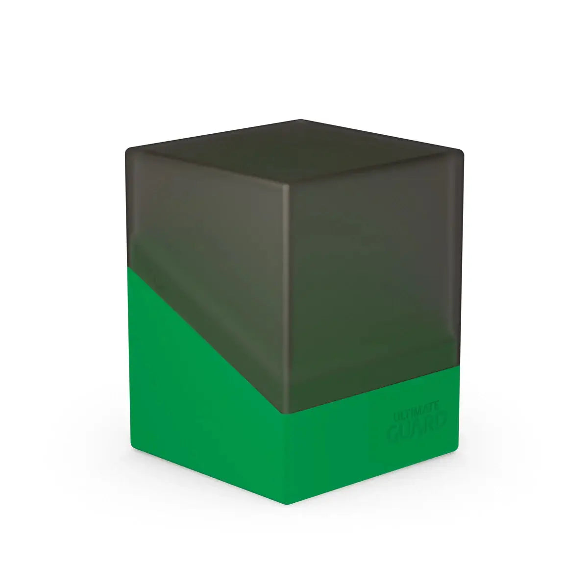 Ultimate Guard Boulder 100+ Synergy card storage box with secure lid and vibrant purple finish, perfect for trading card organization.