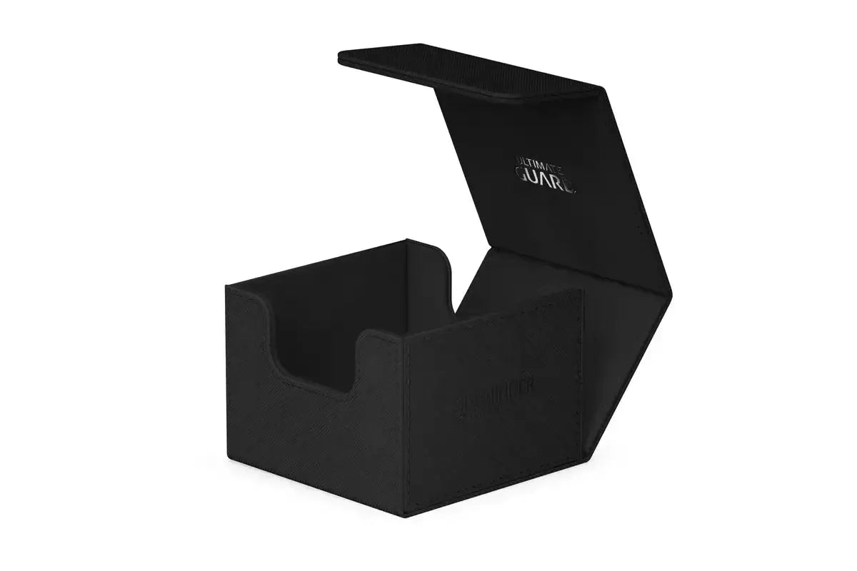 Ultimate Guard Sidewinder 133+ Xenoskin card storage box with a sleek black design and secure lid for collectible cards.
