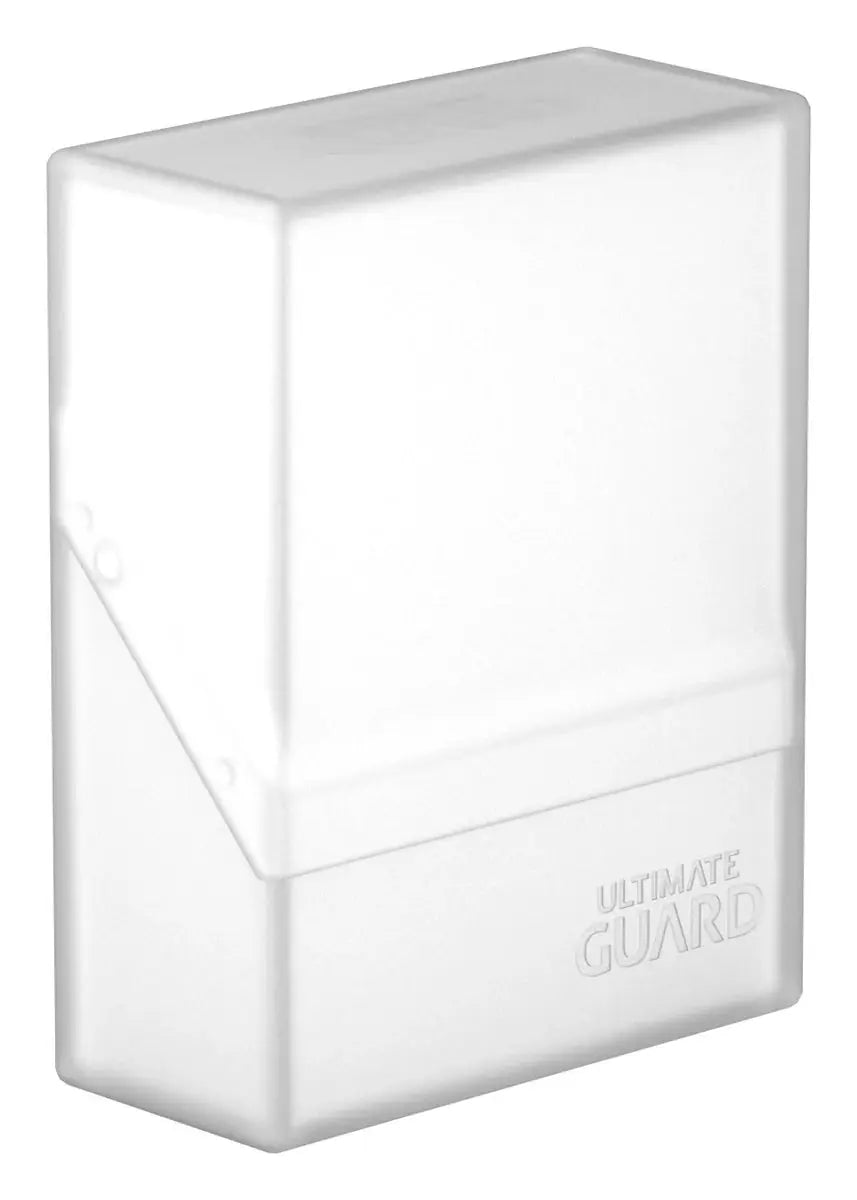 Ultimate Guard Boulder 40+ card storage box from The Mighty Hobby Shop, black exterior with secure lid and compact design.