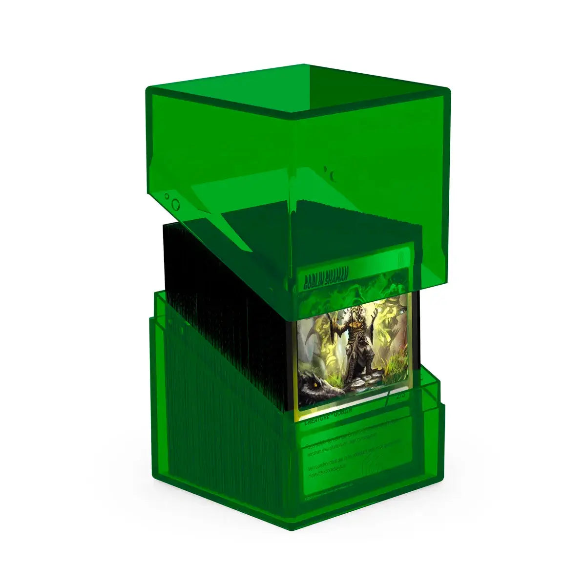 Clear Boulder 100+ storage case by Ultimate Guard, designed for organizing trading cards with a sturdy, transparent plastic exterior.