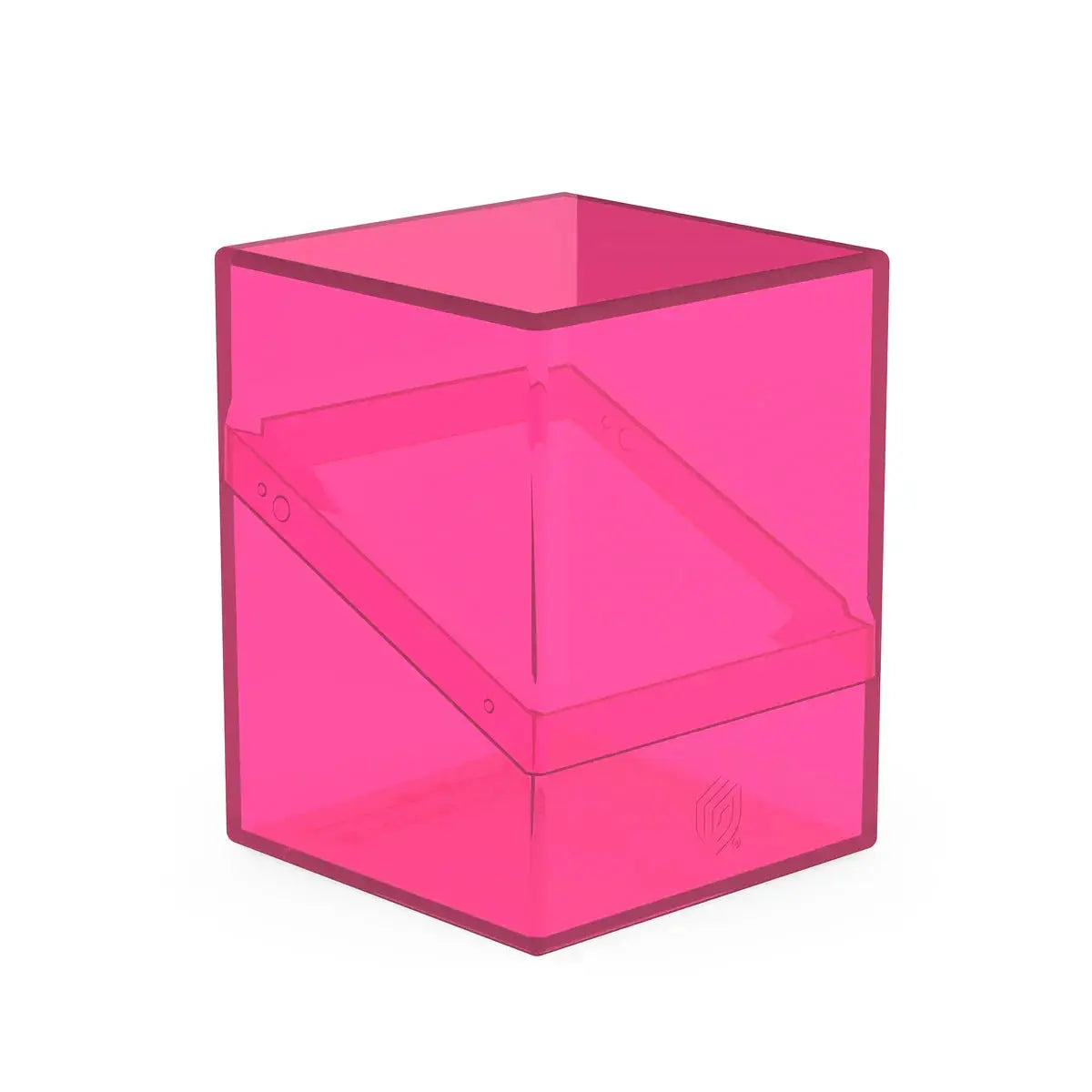 Clear Ultimate Guard Boulder 100+ card storage box by The Mighty Hobby Shop with transparent design and secure lid.
