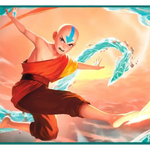 Playmat featuring Avatar Aang from Avatar: The Last Airbender, themed for Magic: The Gathering, with vibrant character artwork.