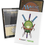 Magic: The Gathering Teenage Mutant Ninja Turtles art sleeves featuring Turtle PlaneWalker symbol, designed for collectible card game protection