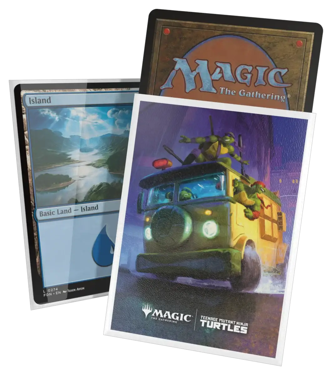 Teenage Mutant Ninja Turtles art sleeves featuring Turtle Van design for Magic: The Gathering cards by THE MIGHTY HOBBY SHOP.