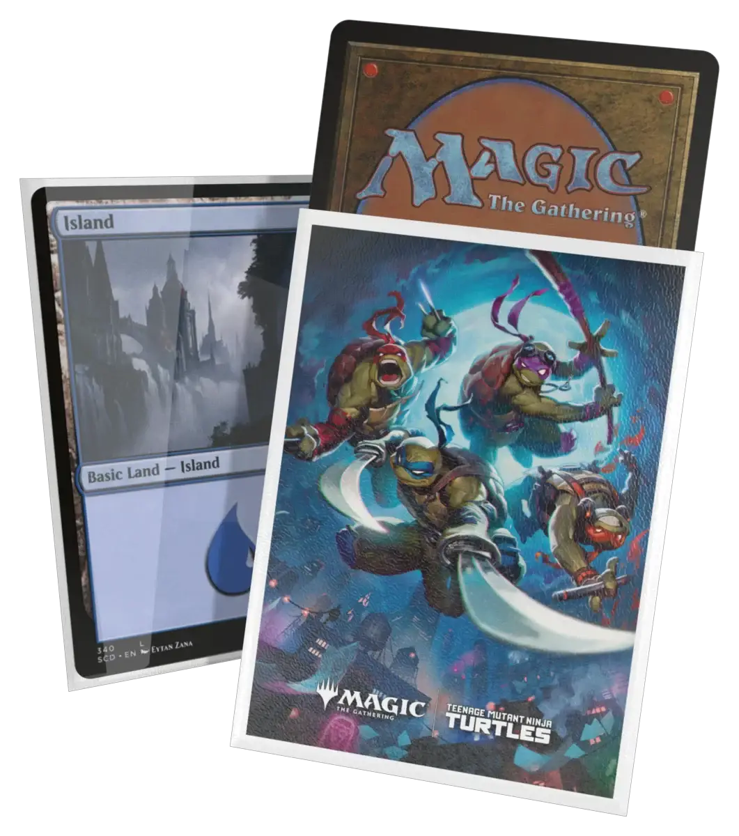 Teenage Mutant Ninja Turtles ART SLEEVES MAGIC card sleeves featuring heroes in a half shell design, with Turtle characters on a colorful background.
