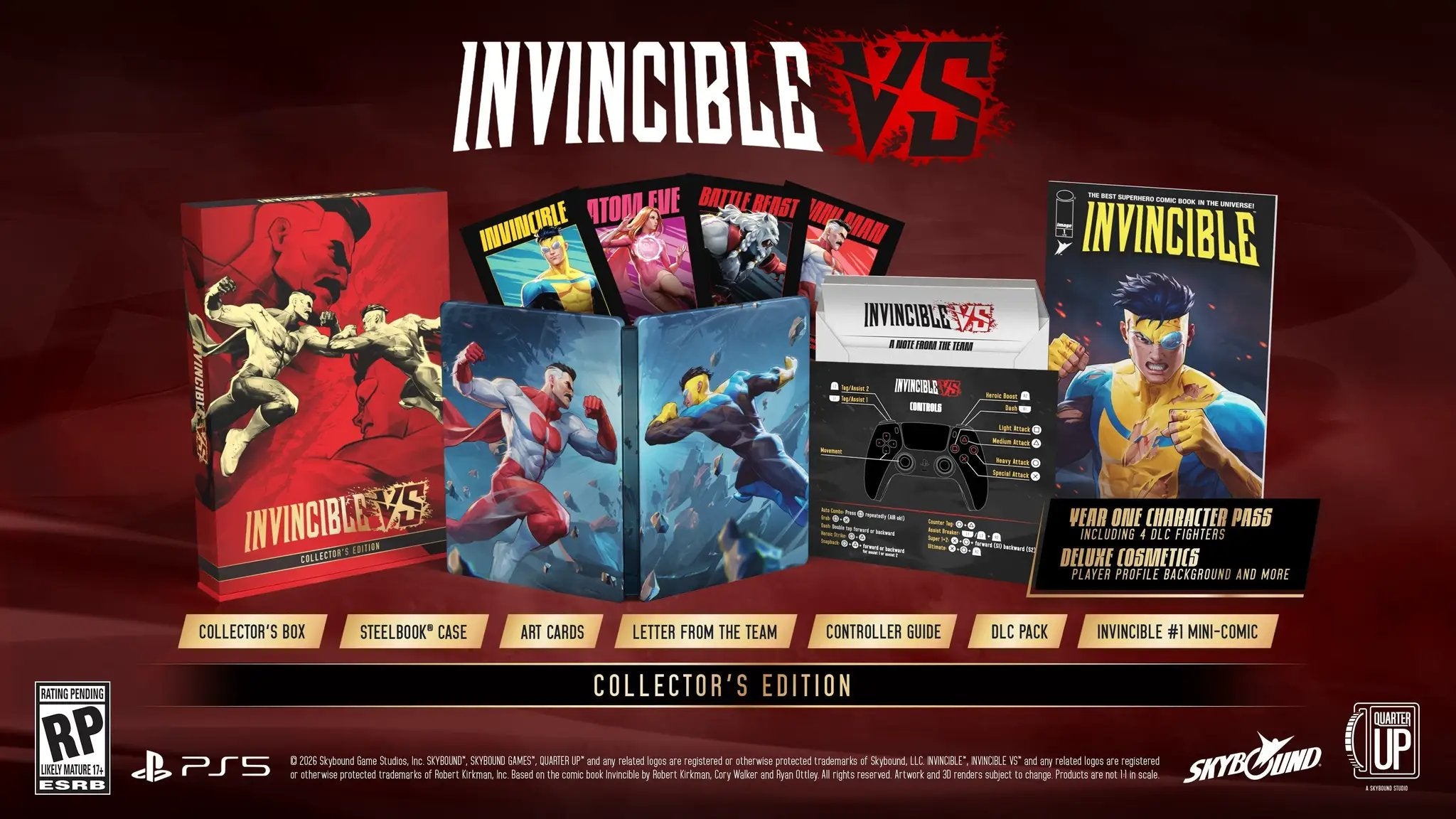 Invincible VS PS5 Collector's Edition game by Jams Fortress Comics, featuring detailed cover art and bundle packaging.