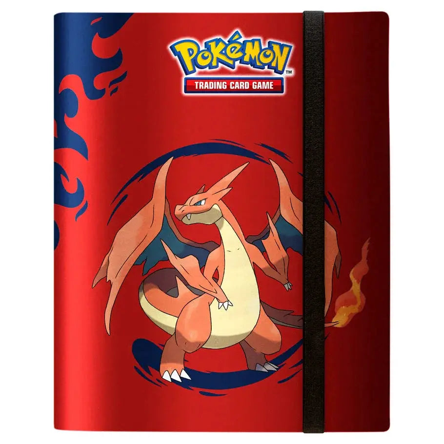 Pokémon Mega Charizard 9-pocket PRO binder by THE MIGHTY HOBBY SHOP, featuring vibrant Mega Charizard design on the front.