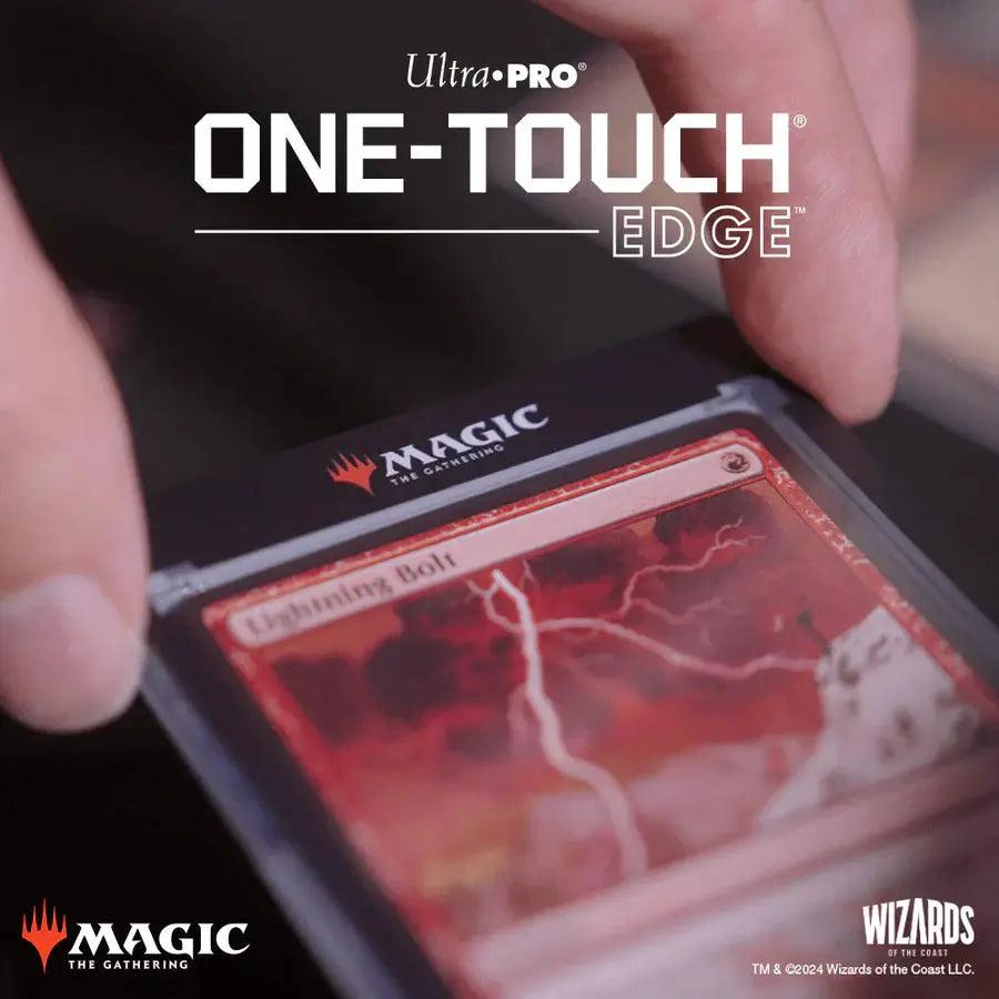 Single 35 Pt ONE-TOUCH Edge printed magnetic card holder for Magic: The Gathering, modern design, black with colorful card artwork