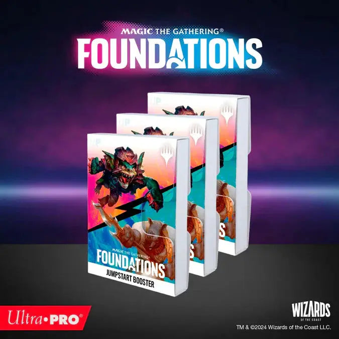 Three UltraPRO Foundations 15+ card boxes for Magic: The Gathering, designed for safe storage and organization of game cards.