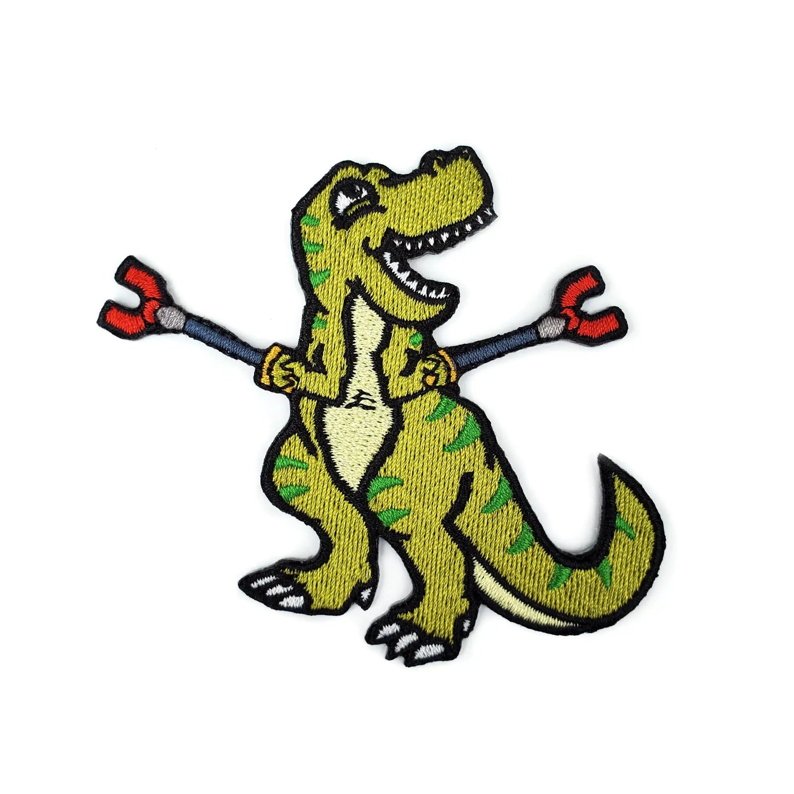 Kolorspun Unstoppable T-Rex Patch with colorful dinosaur design on fabric, perfect for clothing or accessories.