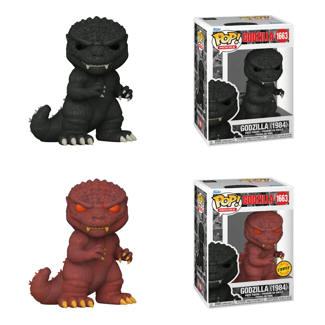 Pre-order Godzilla 70th and Godzilla 1984 POP! Movies figures by THE MIGHTY HOBBY SHOP, featuring collectible stylized Godzilla characters.