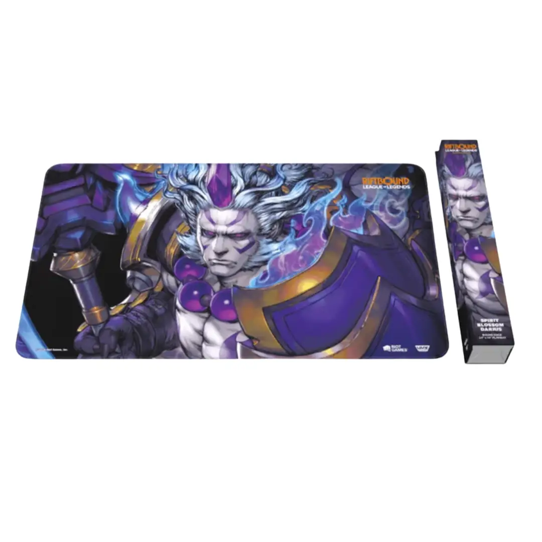 Spirit Blossom Darius playmat for Riftbound TCG: League of Legends, featuring detailed artwork of Darius from Spiritforged collection.