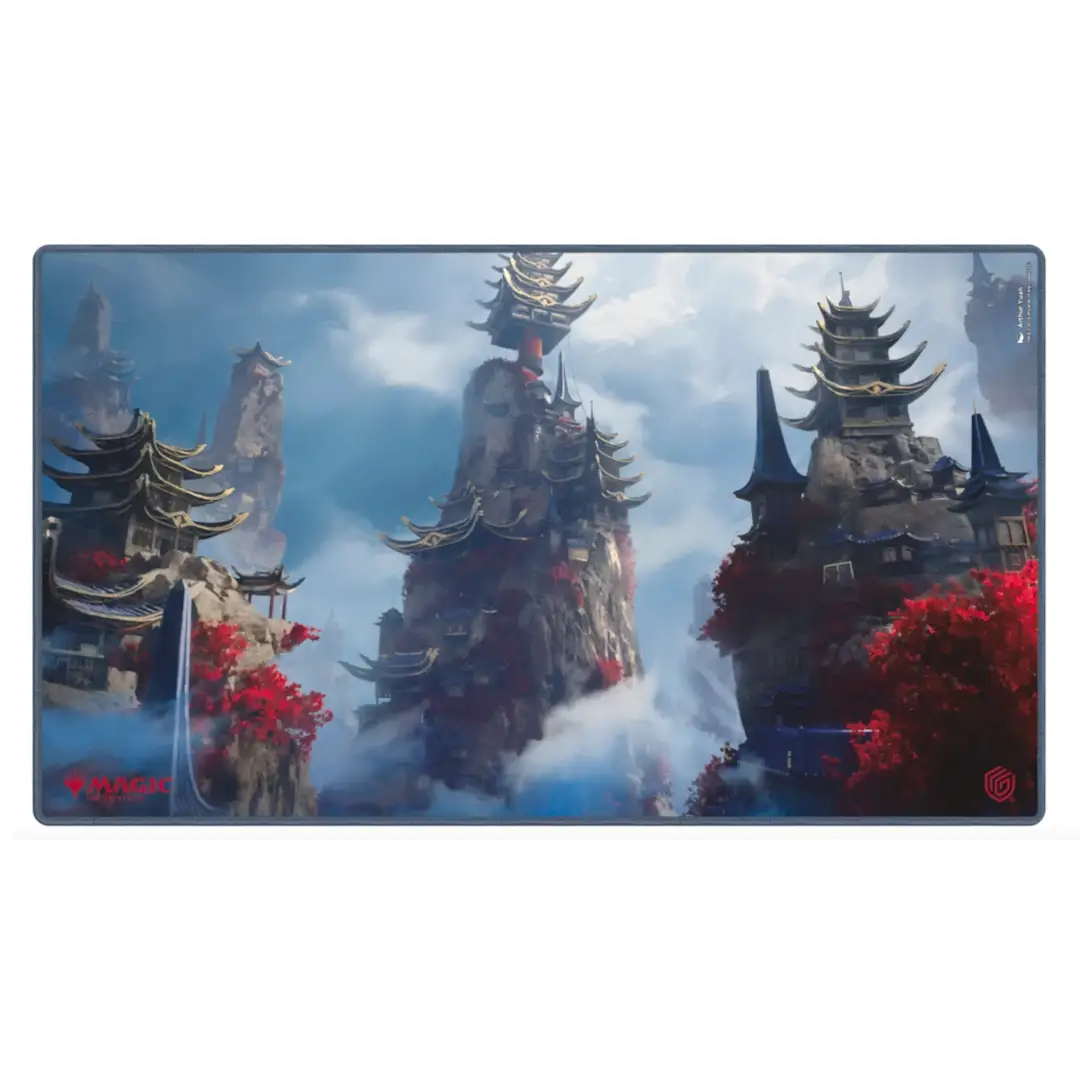 Magic: The Gathering Tarkir Dragonstorm play mat featuring vibrant fantasy artwork, designed for collectible card game enthusiasts.
