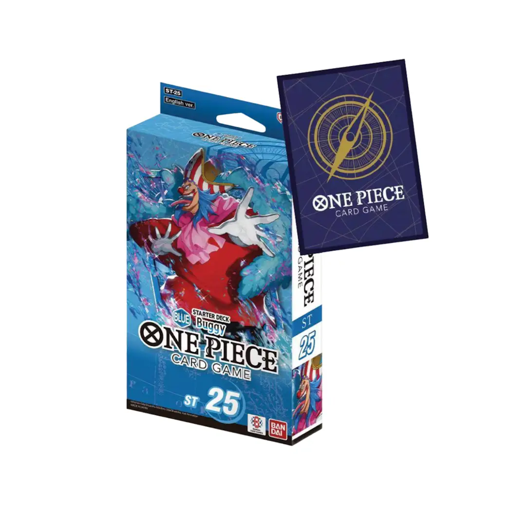 One Piece Card Game ST-25 Buggy character card from THE MIGHTY HOBBY SHOP showing colorful illustration and game details.