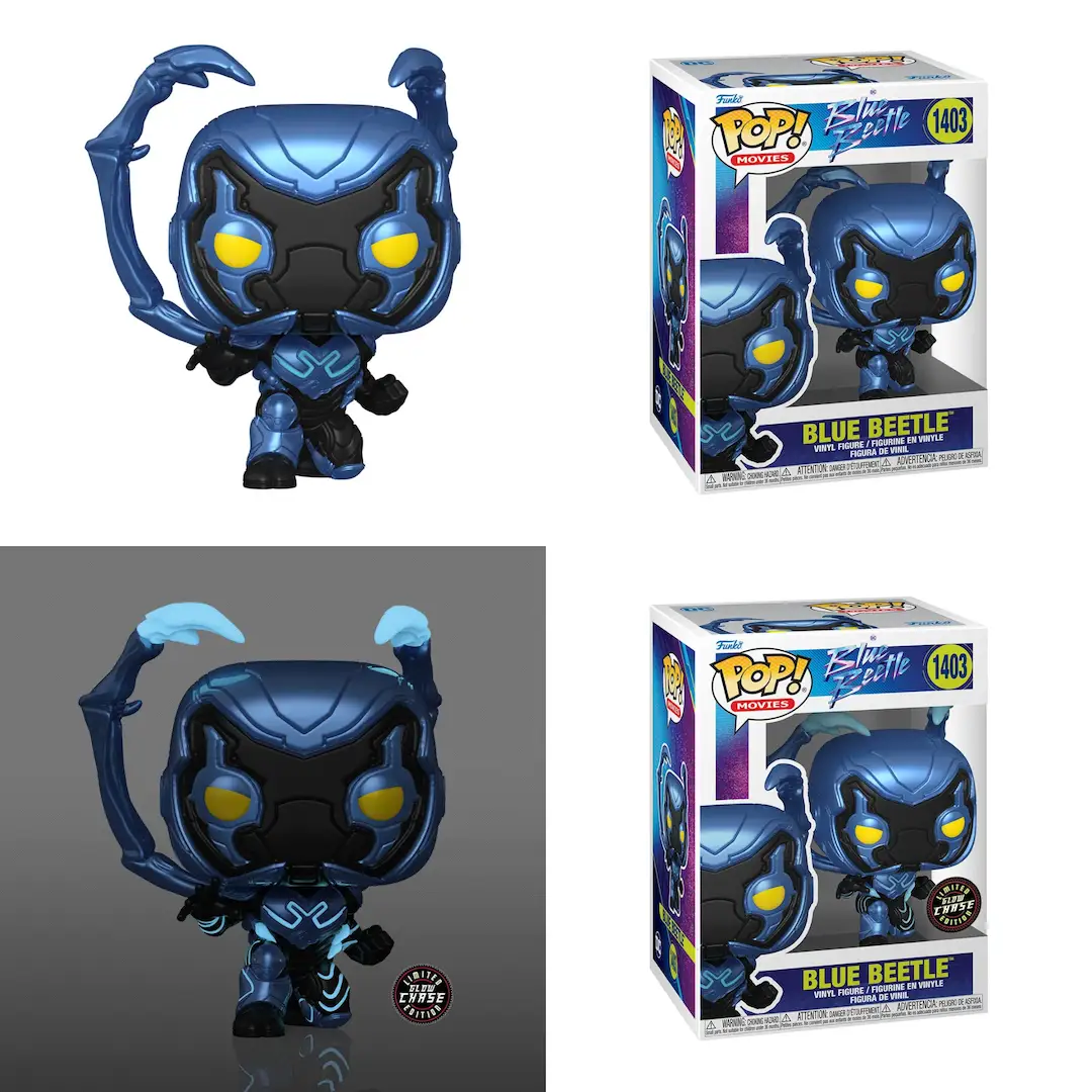 Pop! Movies Blue Beetle Chase Bundle figure from THE MIGHTY HOBBY SHOP, featuring collectible superhero character in detailed design
