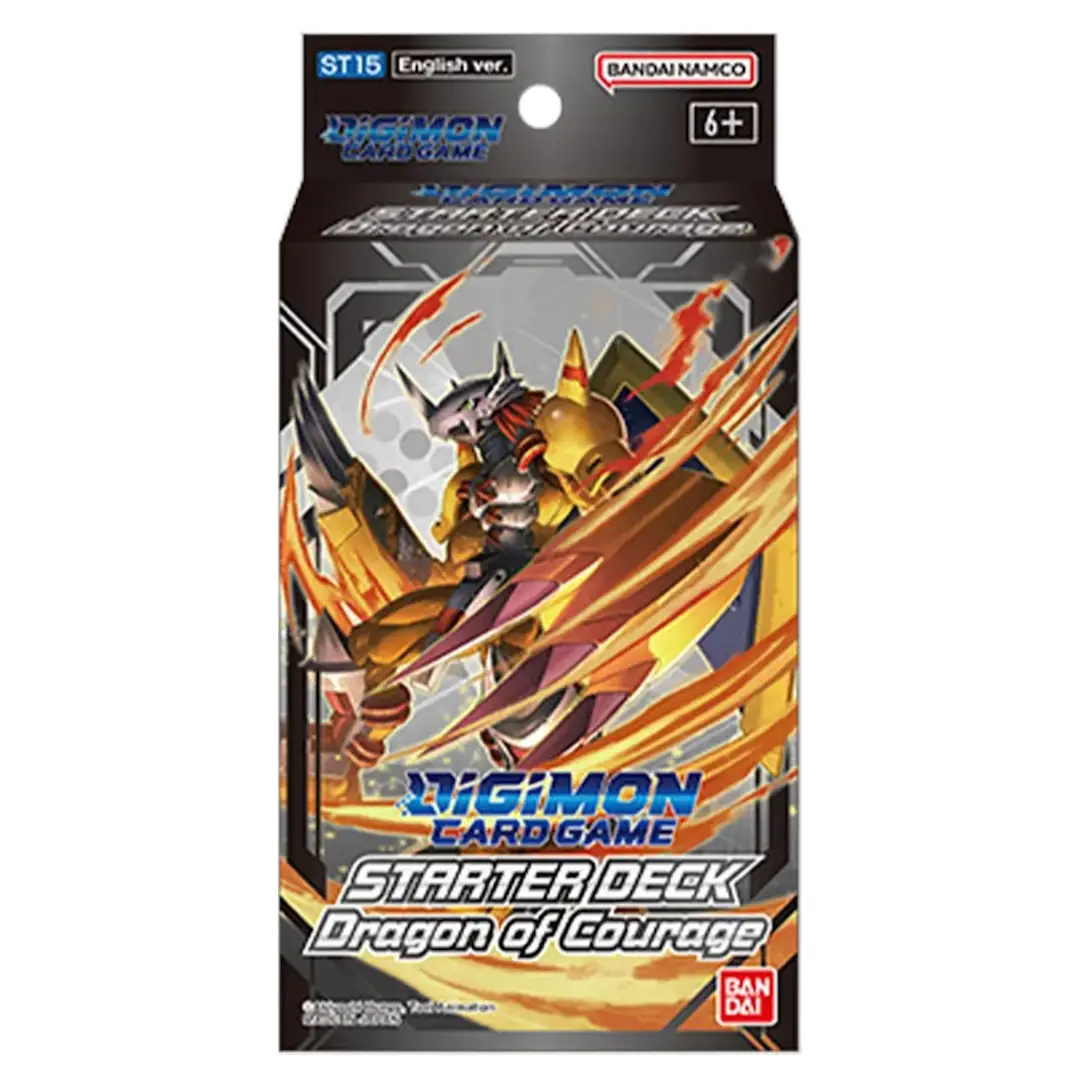 Dragon of Courage Starter Deck for card game, featuring colorful dragon illustrations and game cards from THE MIGHTY HOBBY SHOP.
