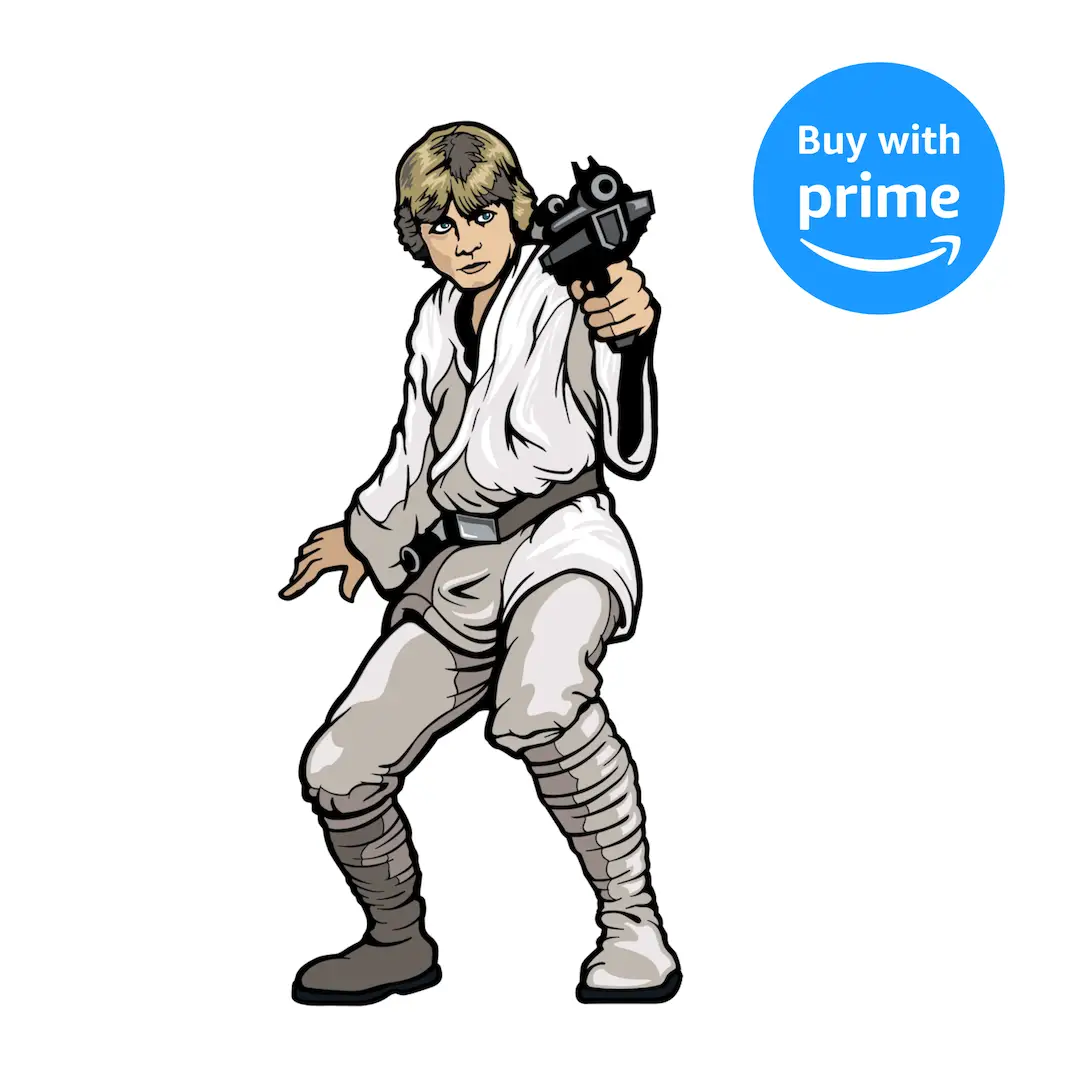 Star Wars Luke Skywalker enamel pin from FiGPiN, featuring detailed design of the iconic hero in white and silver armor.