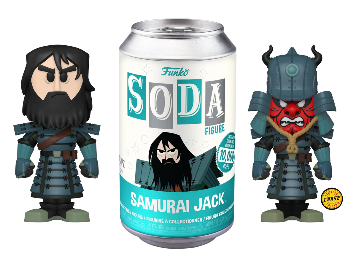 Vinyl SODA Samurai Jack - Armored Jack collectible figure from THE MIGHTY HOBBY SHOP, featuring detailed armored design and vibrant colors.