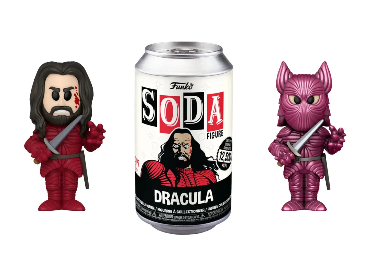Vinyl SODA Dracula collectible figure by THE MIGHTY HOBBY SHOP featuring Dracula in classic costume with detailed facial features.