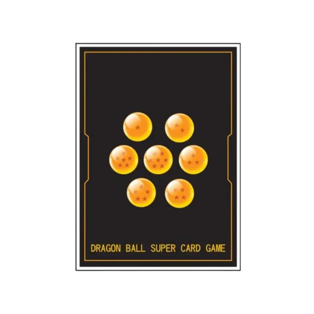Black Dragon Ball Super TCG card sleeves featuring Dragon Balls design, standard size, ideal for protecting collectible trading cards.