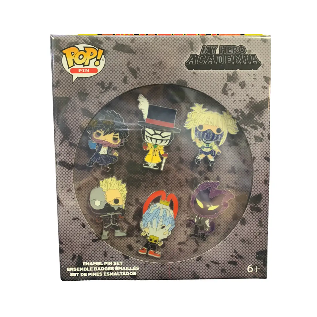 Set of 6 My Hero Academia Villains Pop! Pins featuring character designs from the Specialty Series, displayed on a plain background.