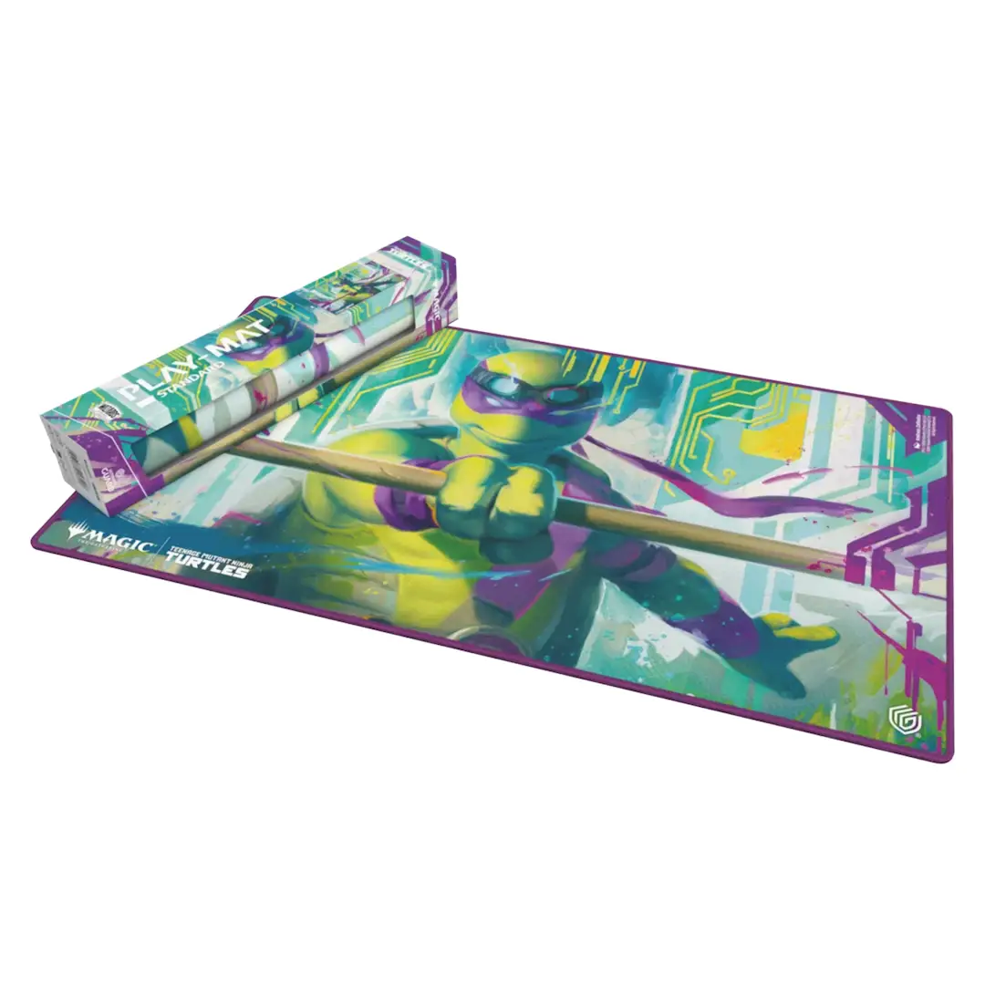 Ultimate Guard Magic: The Gathering and Teenage Mutant Ninja Turtles play mat with colorful, detailed game surface featuring iconic characters.