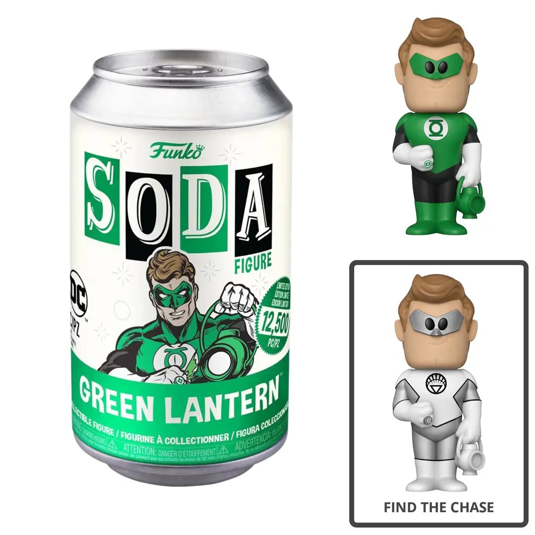 Green Lantern vinyl soda figure from DC Comics by THE MIGHTY HOBBY SHOP, featuring the iconic character in a collectible design.