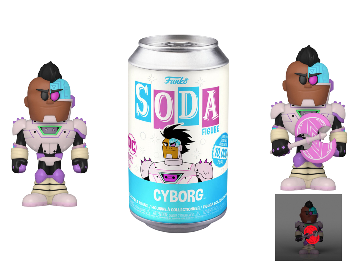 Vinyl SODA Teen Titans Go Cyborg collectible figure from THE MIGHTY HOBBY SHOP featuring Cyborg character in detailed design