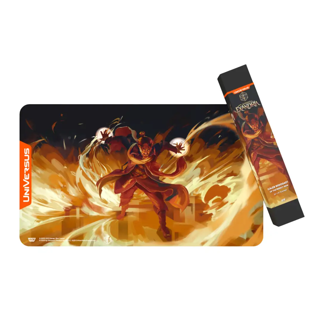 Critical Role Heroes of Exandria playmat featuring vibrant artwork and detailed character designs for tabletop gaming.