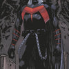 Comic book character in a black and red suit with a chain, standing in a dark, industrial setting.