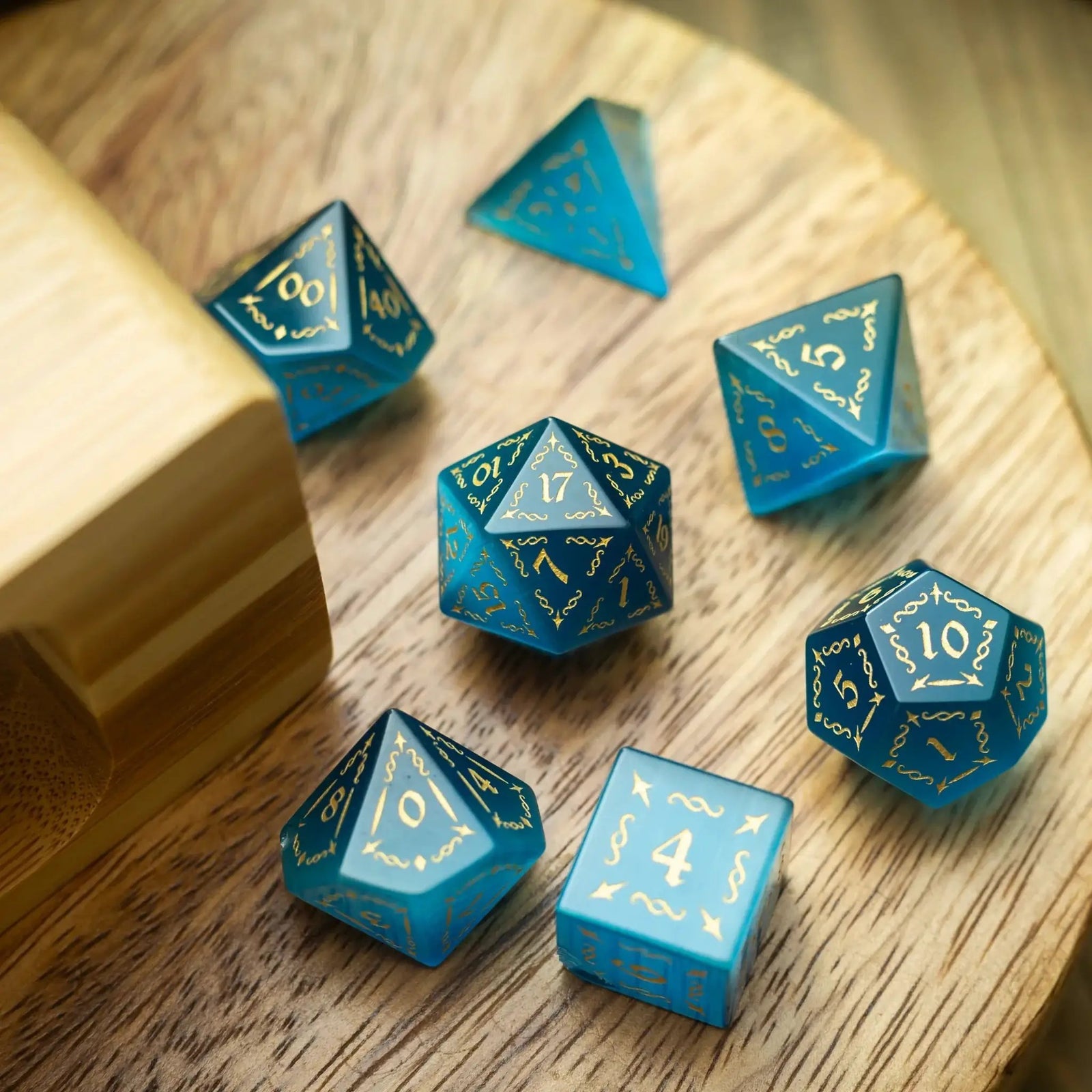 Vine Spike Gemstone Blue Cats Eye Stone DND Dice Set by Runic Dice