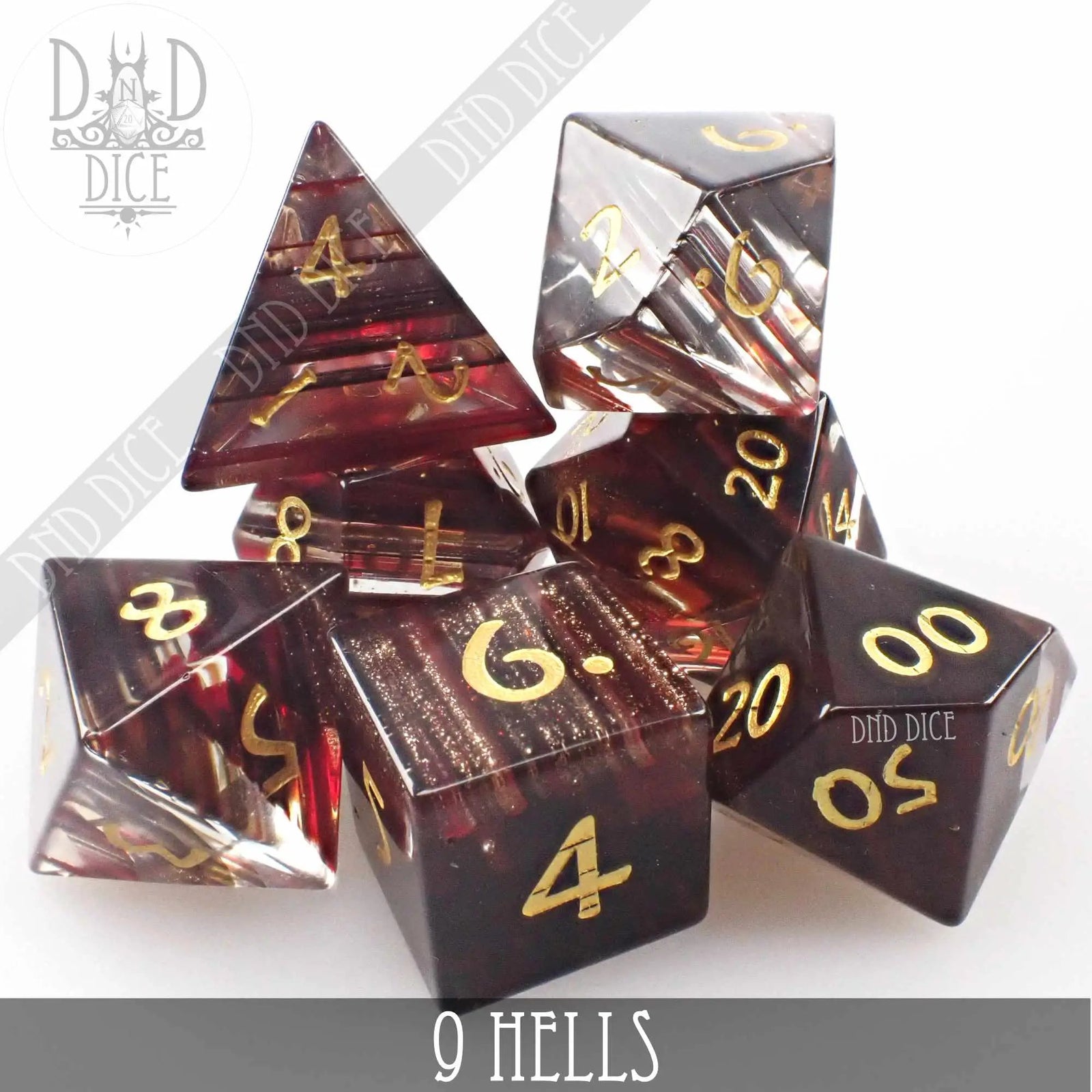 9 Hells Glass Dice Set (Gift Box) by DNDDICE.COM
