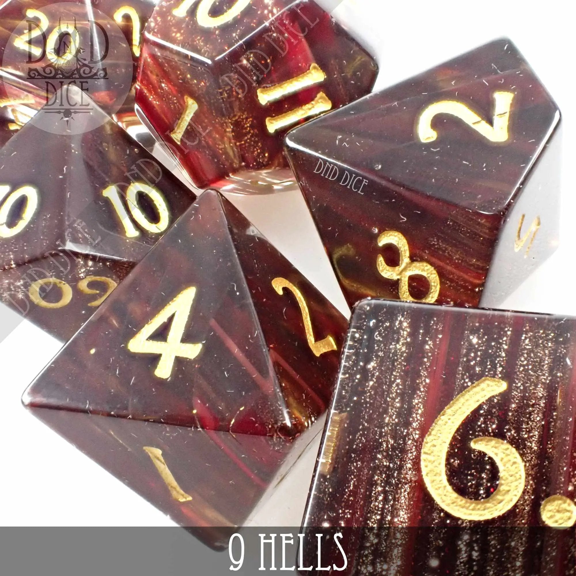 9 Hells Glass Dice Set (Gift Box) by DNDDICE.COM