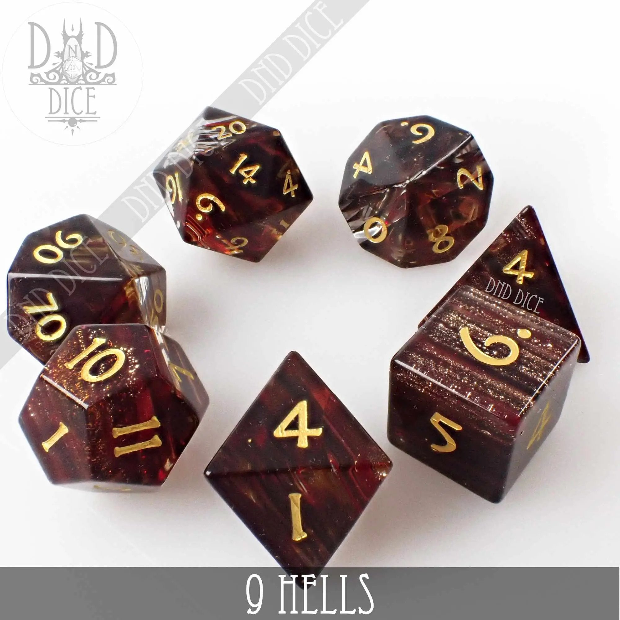 9 Hells Glass Dice Set (Gift Box) by DNDDICE.COM