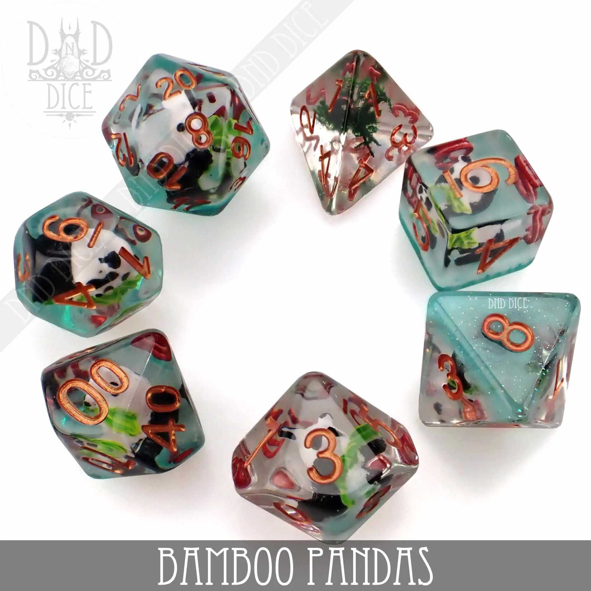 Bamboo Pandas Dice Set by DNDDICE.COM