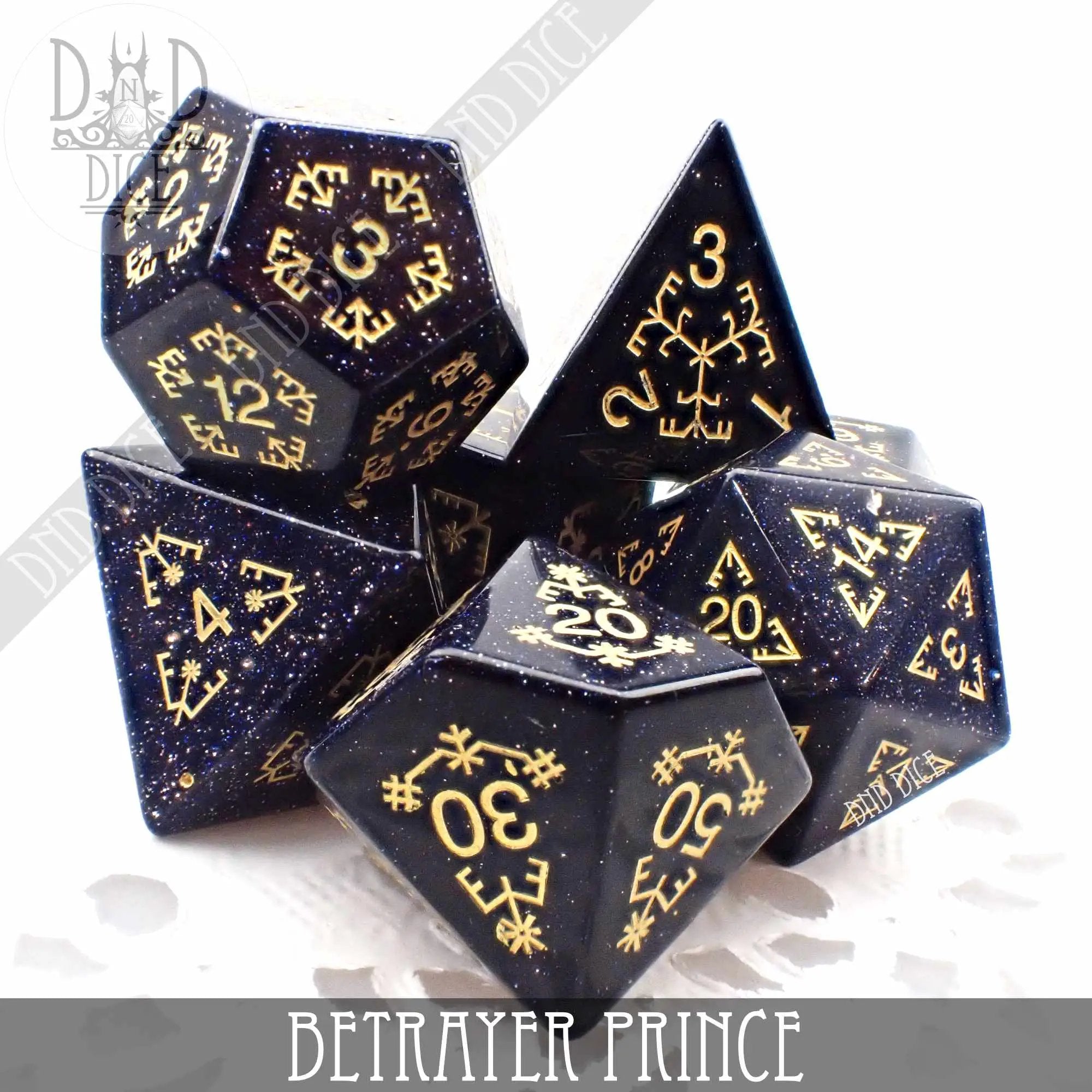 Betrayer Prince Goldstone Dice Set by DNDDICE.COM