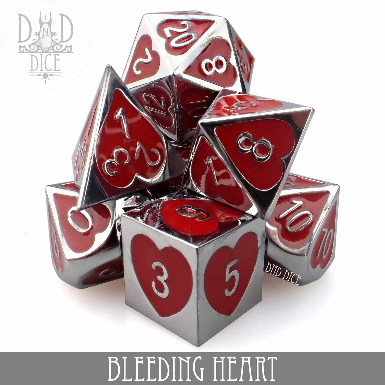 Bleeding Heart Metal Dice Set by DNDDICE.COM