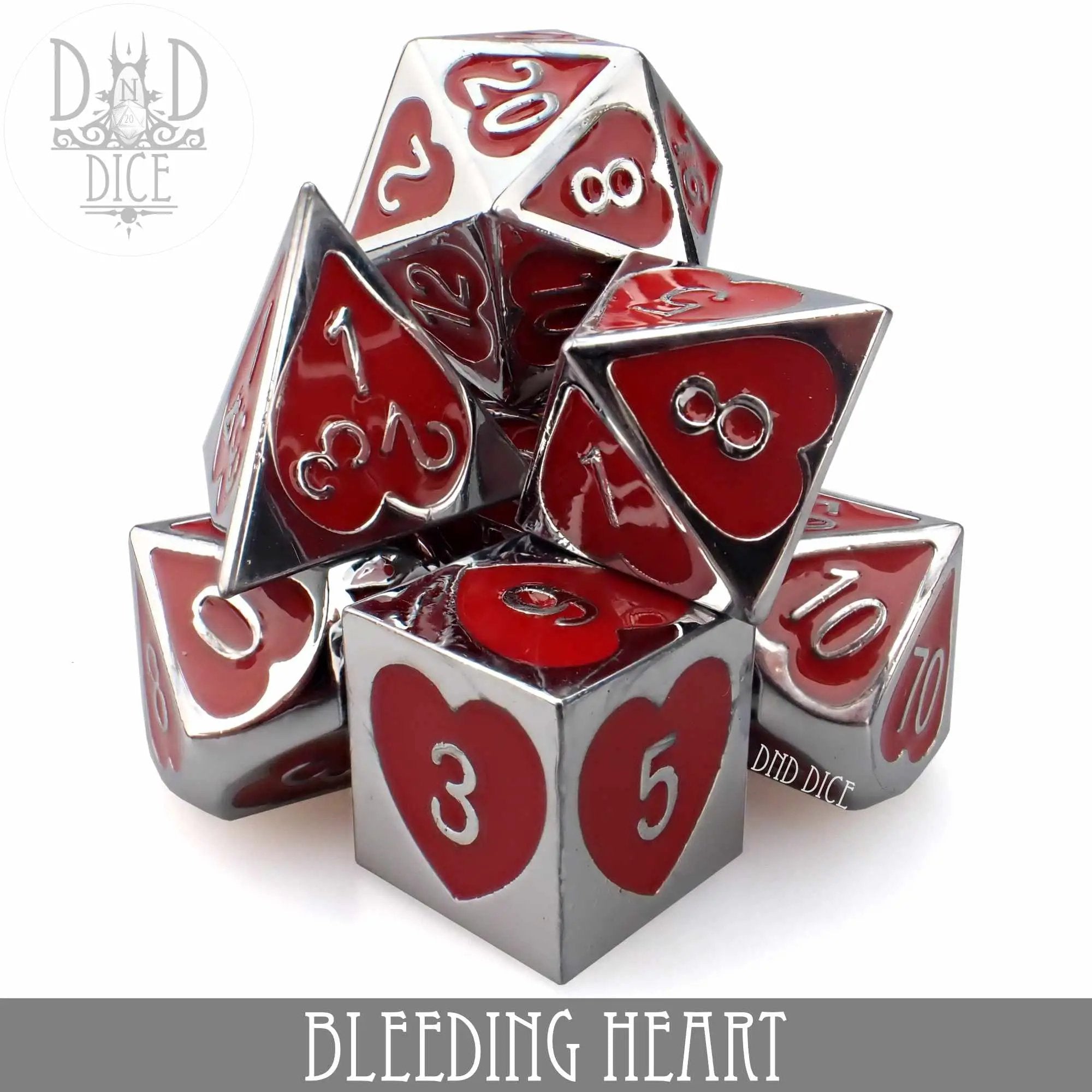 Bleeding Heart Metal Dice Set by DNDDICE.COM