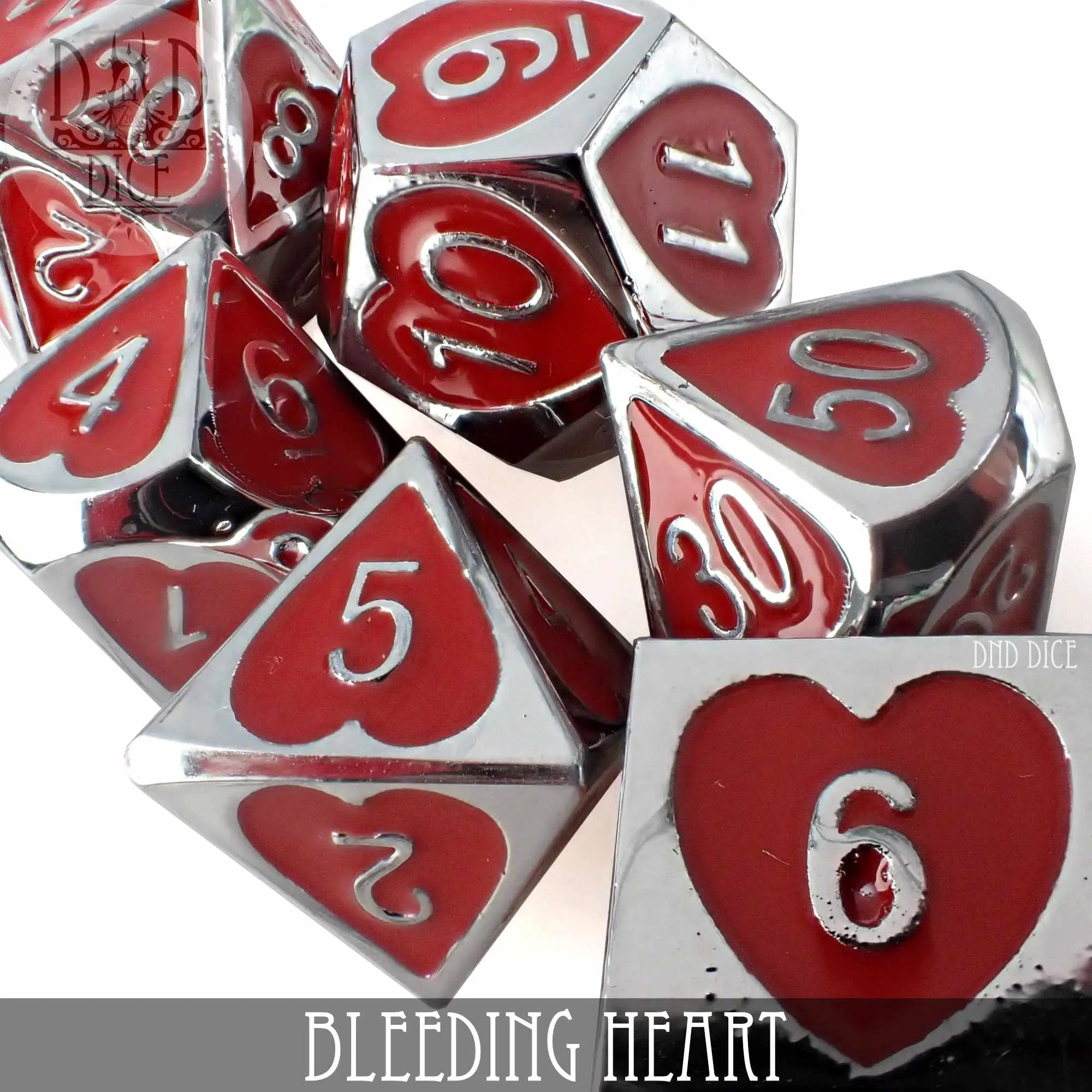 Bleeding Heart Metal Dice Set by DNDDICE.COM