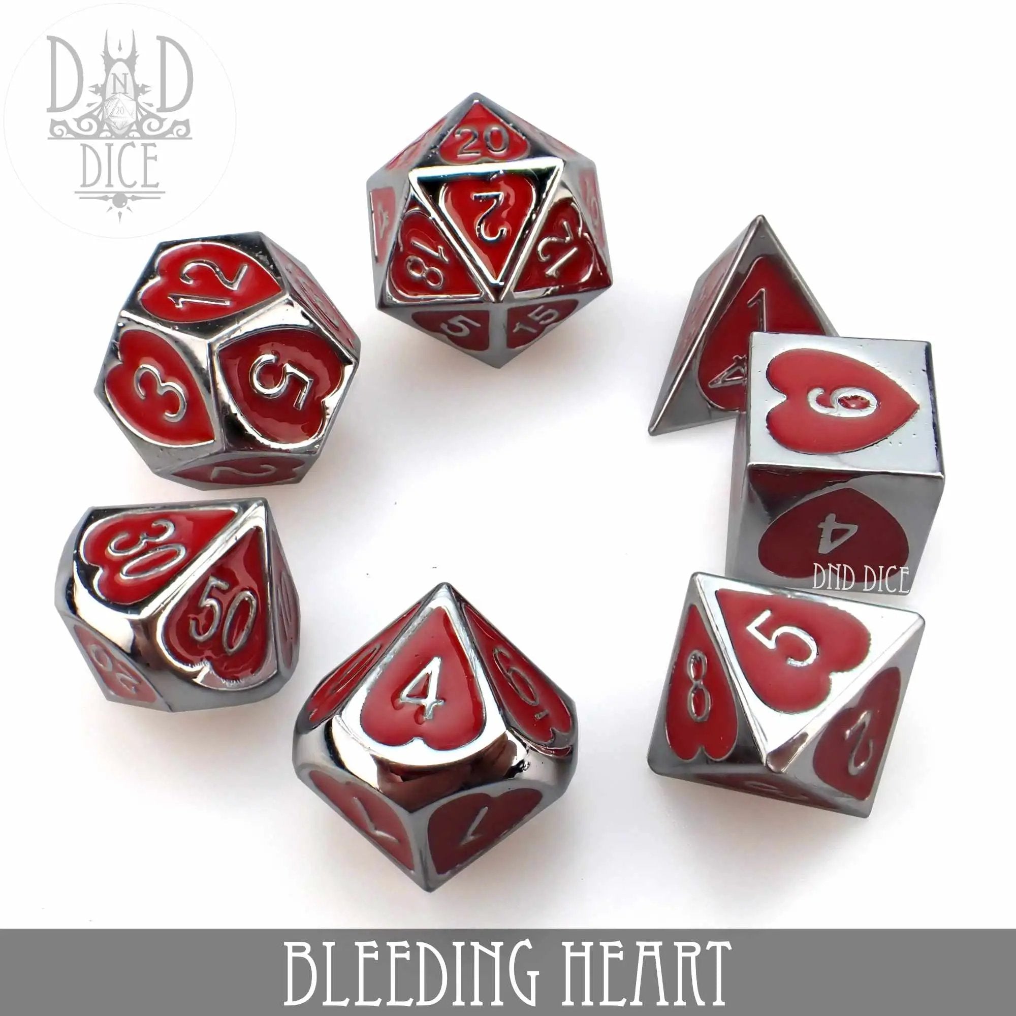 Bleeding Heart Metal Dice Set by DNDDICE.COM