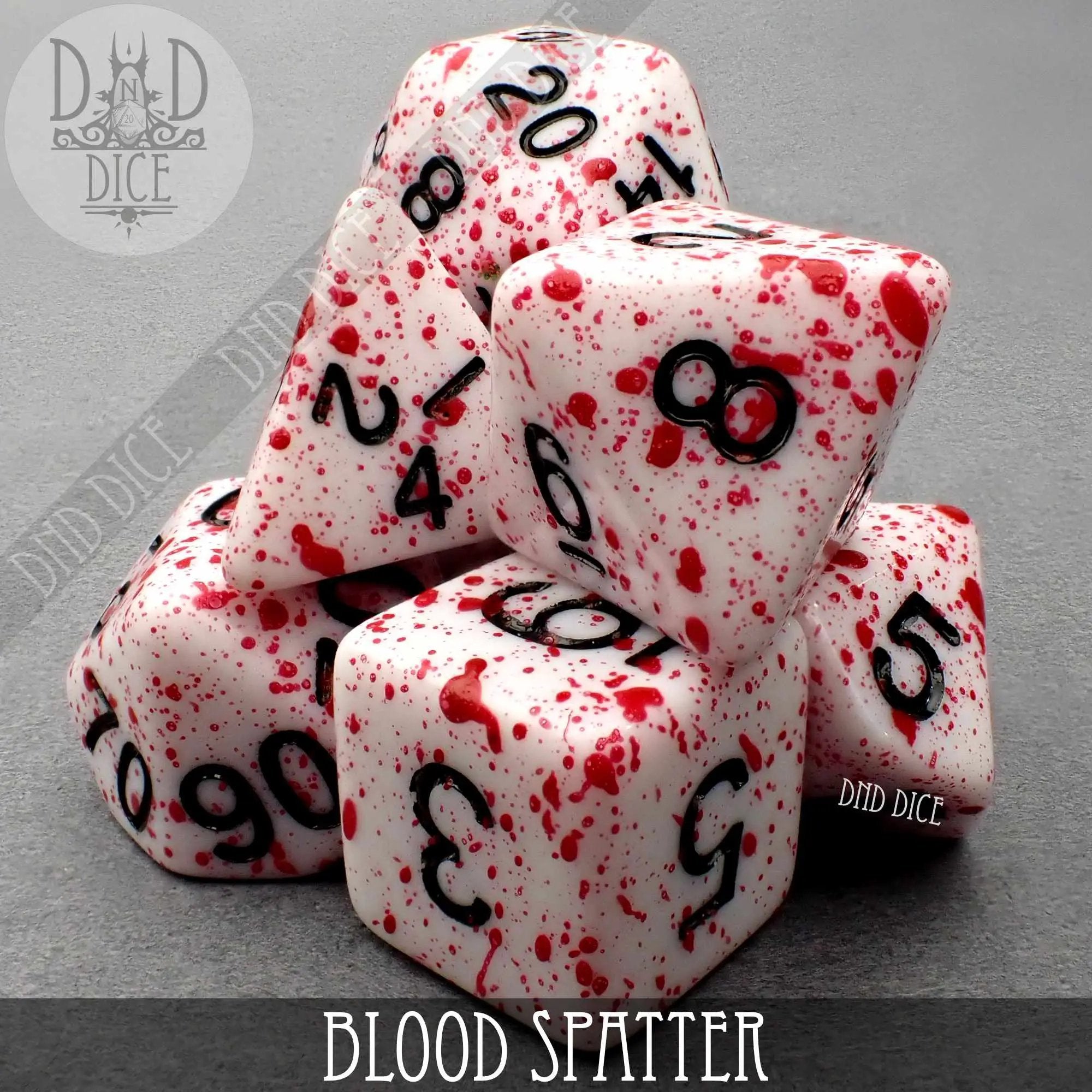 Blood Spatter Dice Set (Hand Painted) by DNDDICE.COM