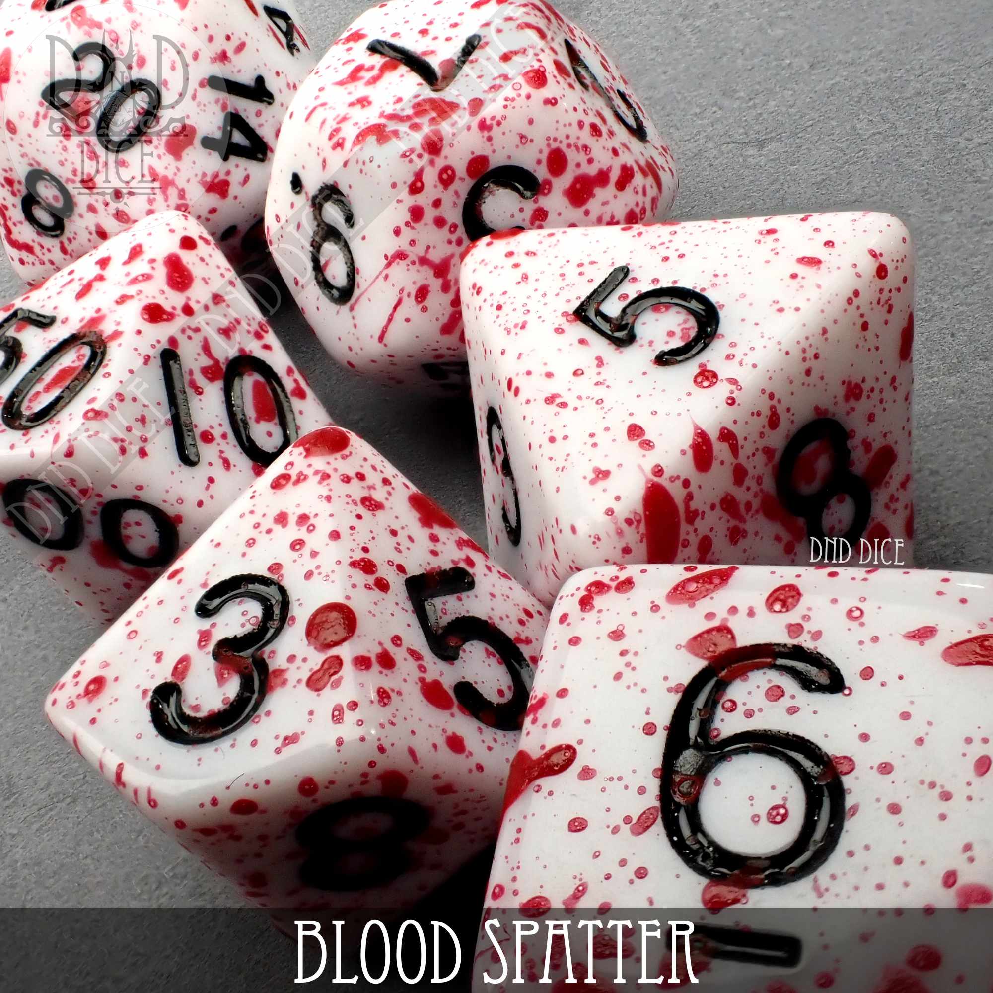 Blood Spatter Dice Set (Hand Painted) by DNDDICE.COM