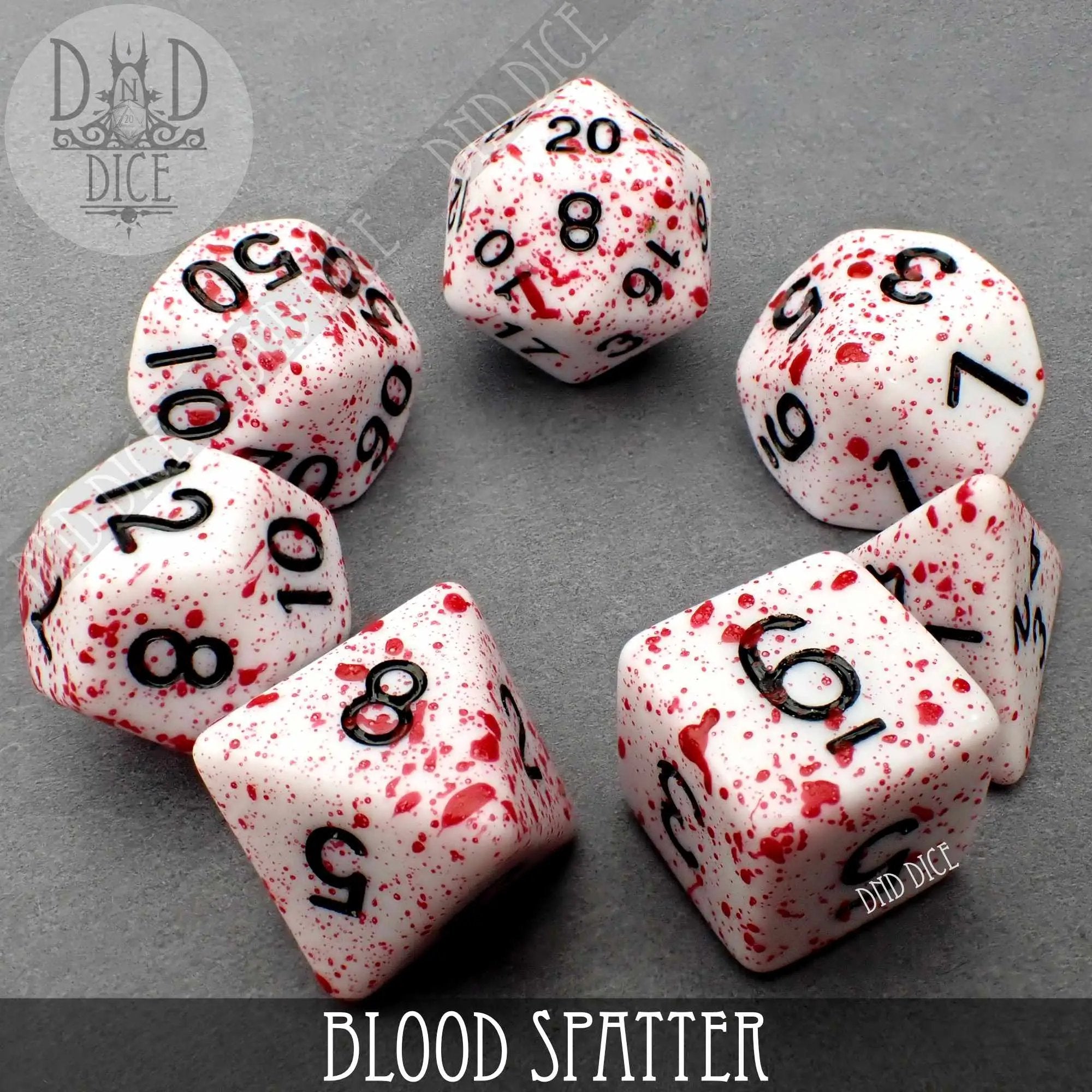 Blood Spatter Dice Set (Hand Painted) by DNDDICE.COM