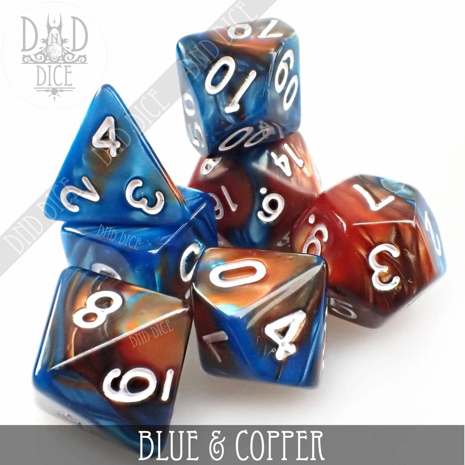 Blue & Copper Dice Set by DNDDICE.COM
