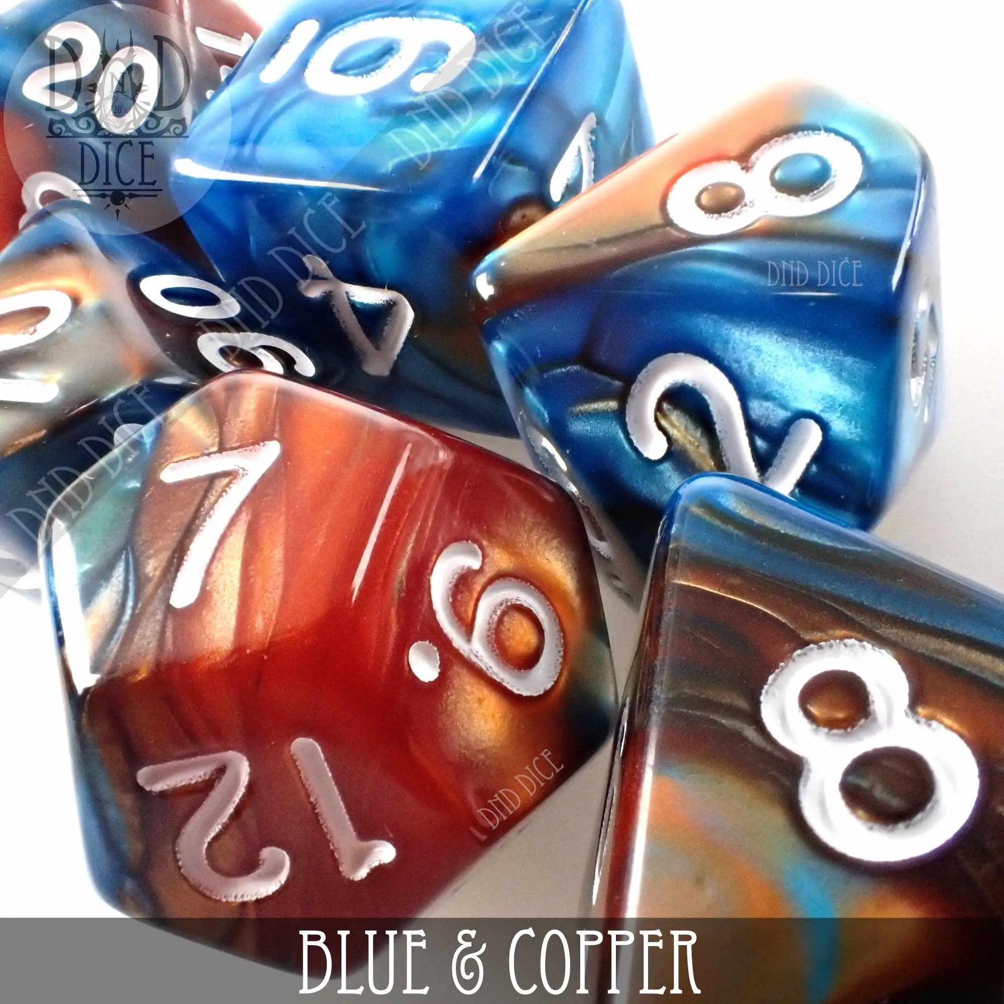 Blue & Copper Dice Set by DNDDICE.COM
