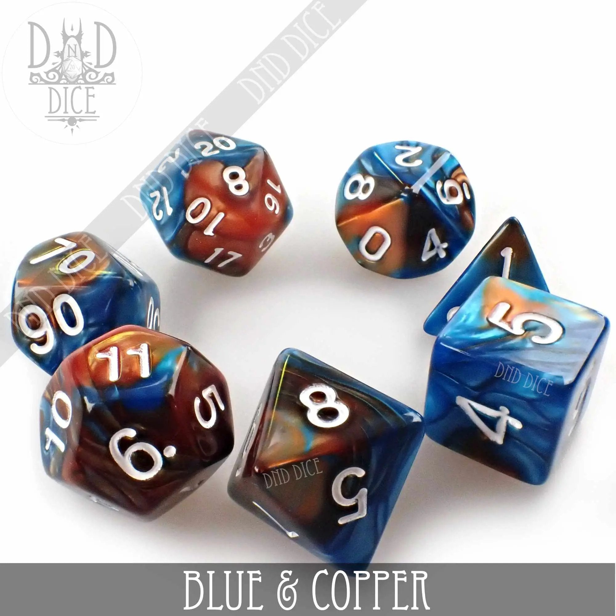 Blue & Copper Dice Set by DNDDICE.COM