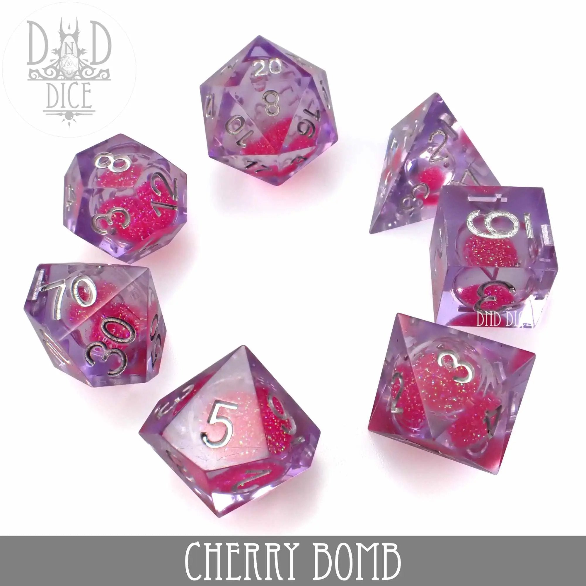 Cherry Bomb Liquid Core Dice Set by DNDDICE.COM